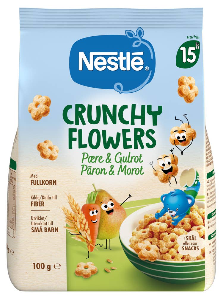 Nestlé Crunchy flowers Pære & gulrot Med fullkorn
