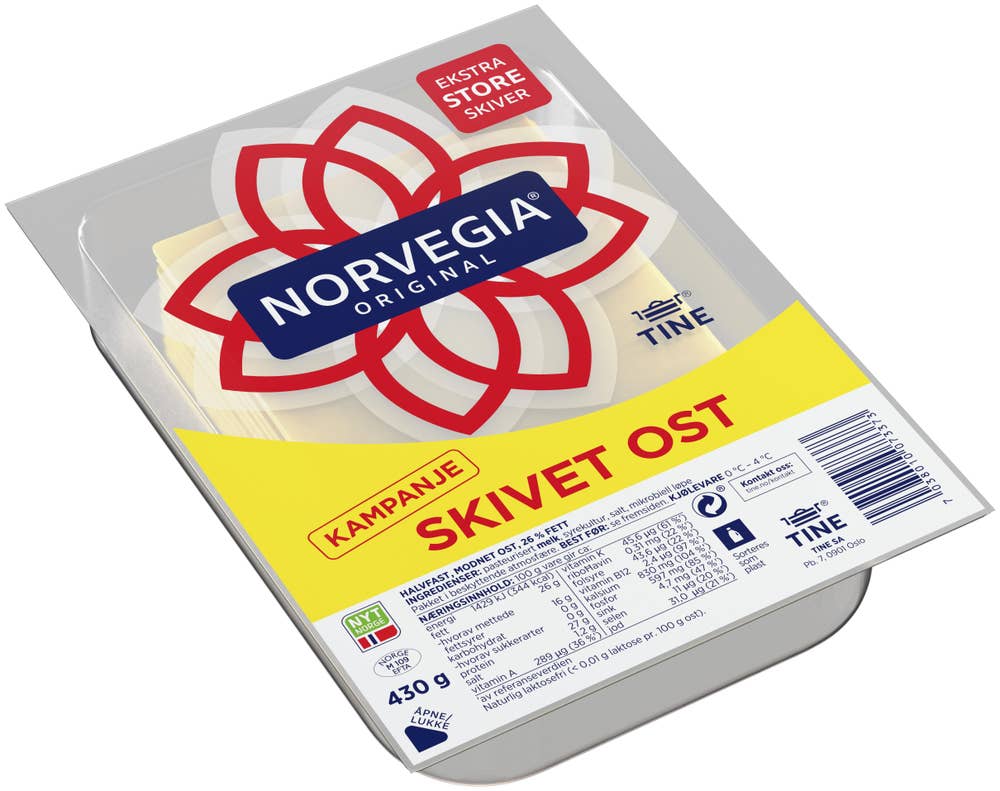 TINE Norvegia 26% skivet Ekstra store skiver, Partivare
