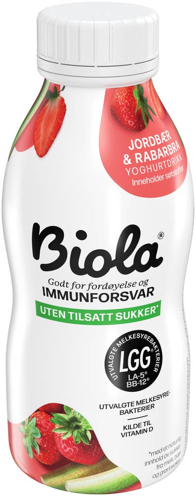 TINE Biola Jordbær & Rabarbra Uten Tilsatt Sukker