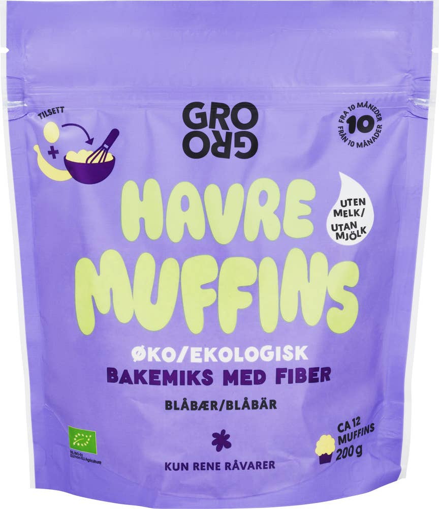 Økologisk bakemiks muffins med blåbær og kokos Med fiber, Fra 10 mnd, 200 g