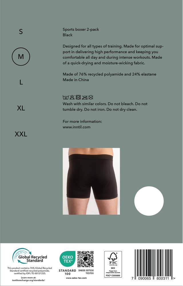 Inntil Sportsbokser Sort, str. M