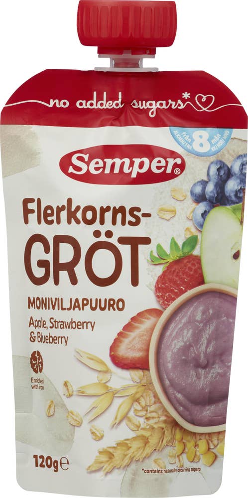 Semper Flerkornsgrøt eple, jordbær og blåbær 8 mnd
