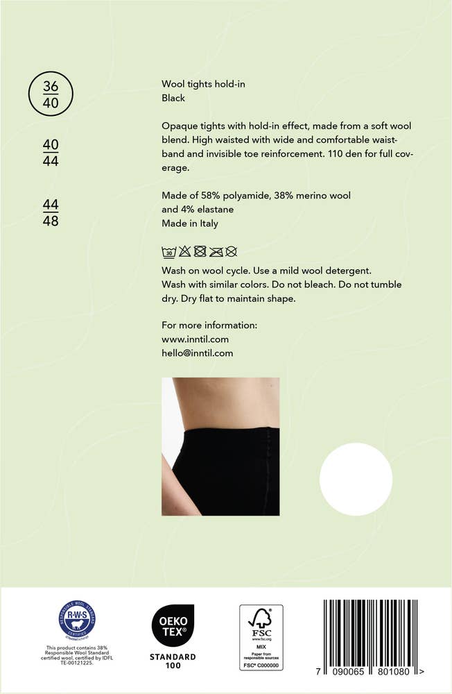 Inntil Ullstrømpebukse Hold-in Sort, str 36-40