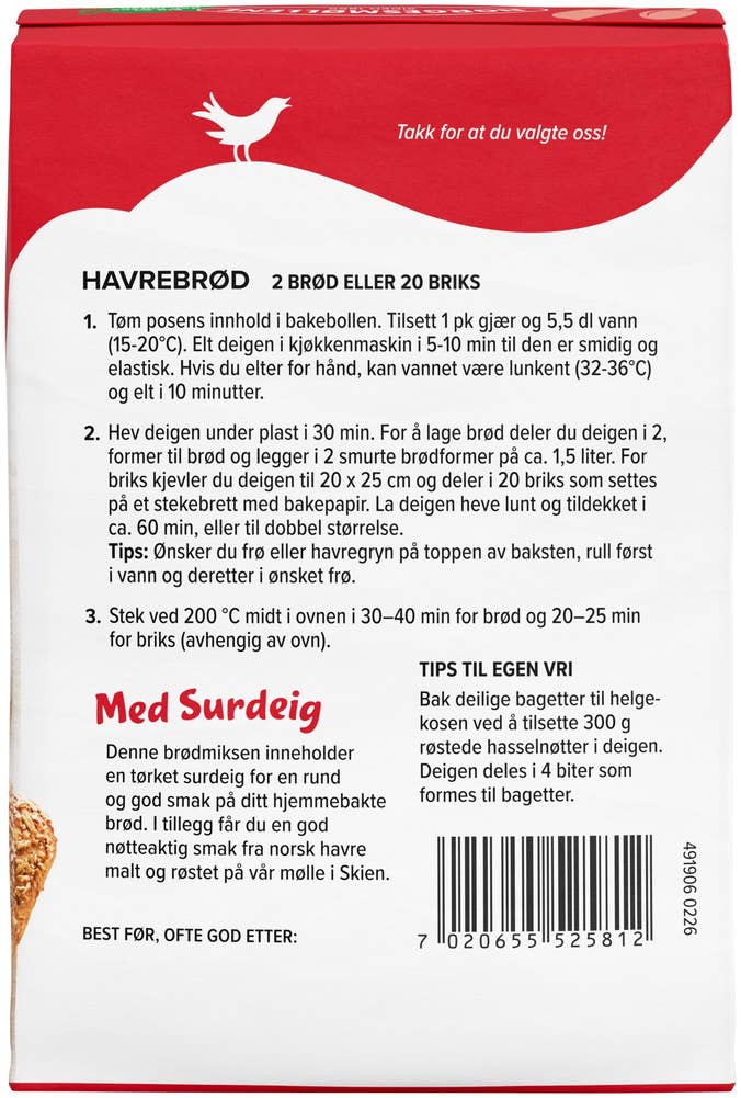 Norgesmøllene Havrebrød 1-2-3