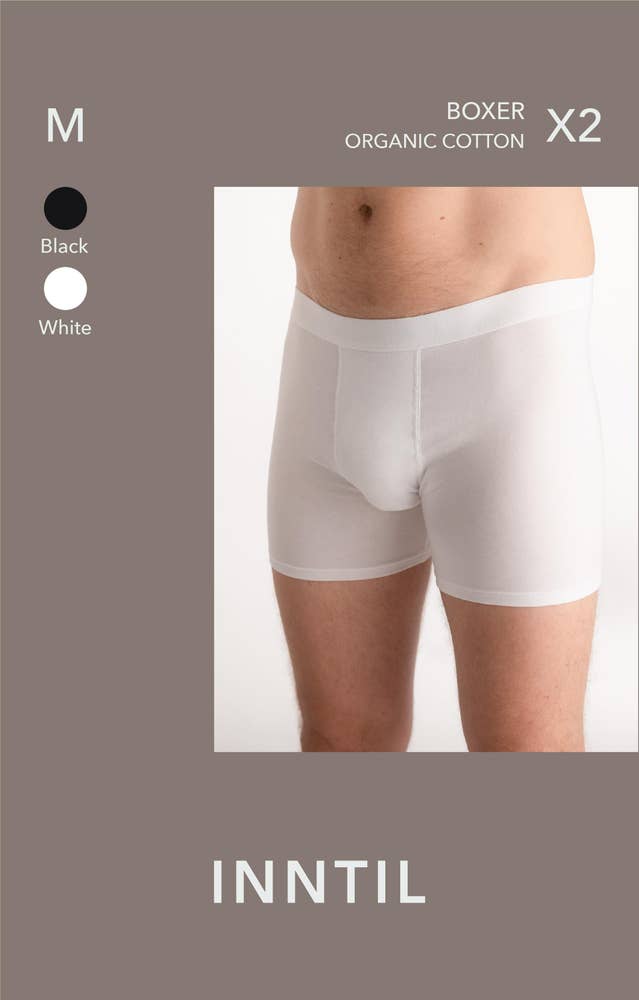 Inntil Bokser i økologisk bomull Sort & hvit, str. M