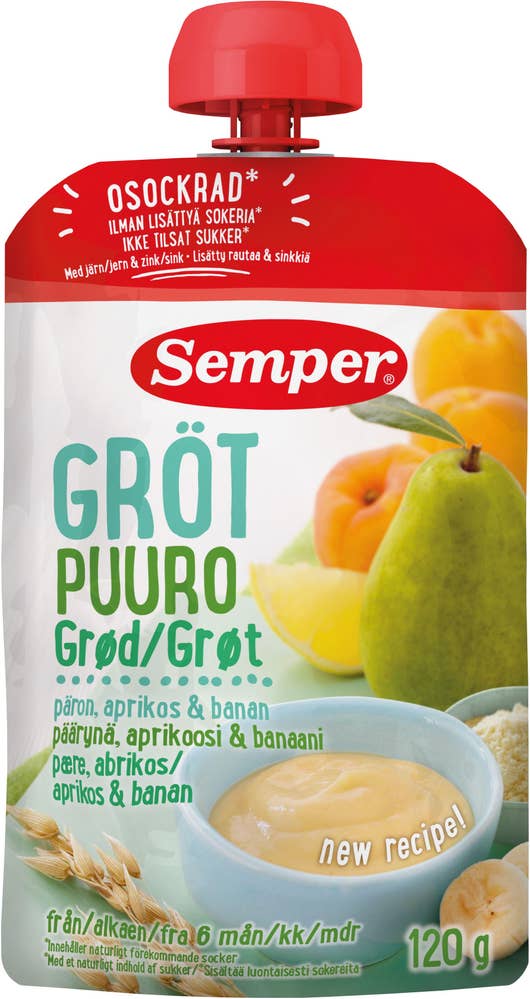 Semper Grøt med pære og aprikos Fra 6 mnd