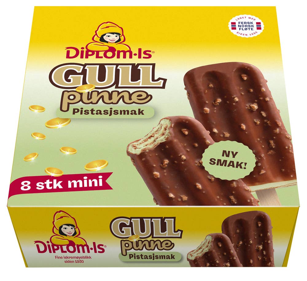 Diplom-is Gullpinne pistasj 8 stk