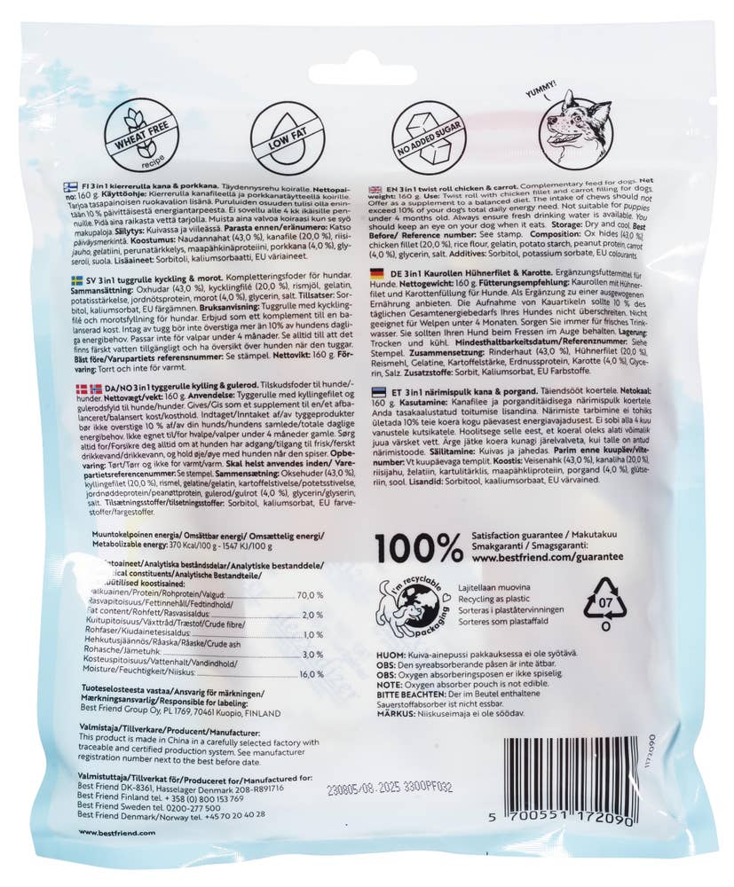 Best Friend Tyggepinner 3in1 kylling og gulrot 5stk