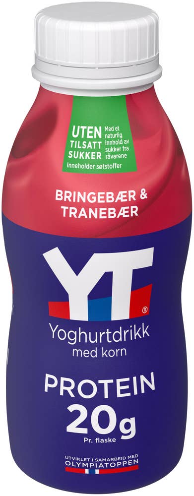 TINE YT protein yoghurtdrikke Bringebær og tranebær