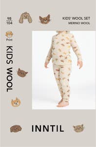Inntil Ullsett til barn i 100% merinoull Med dyreprint, str 98-104