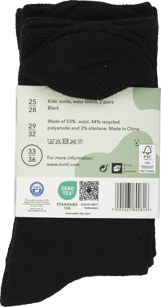 Inntil Tynne barnesokker i ullblanding Sort, str. 33-36