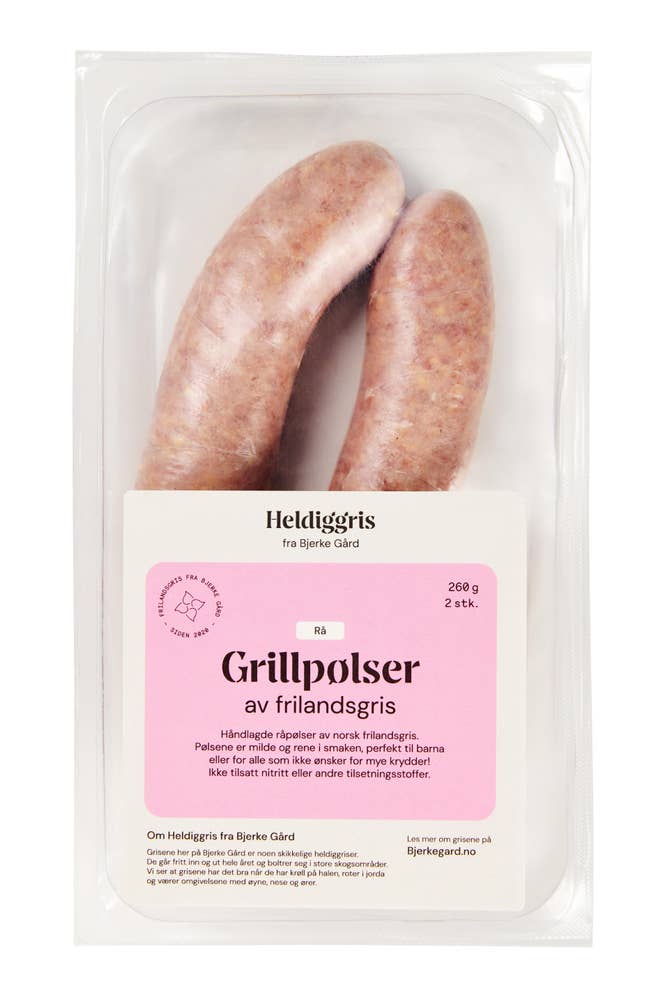 Heldiggris Grillpølser rå Frilandsgris 2 stk