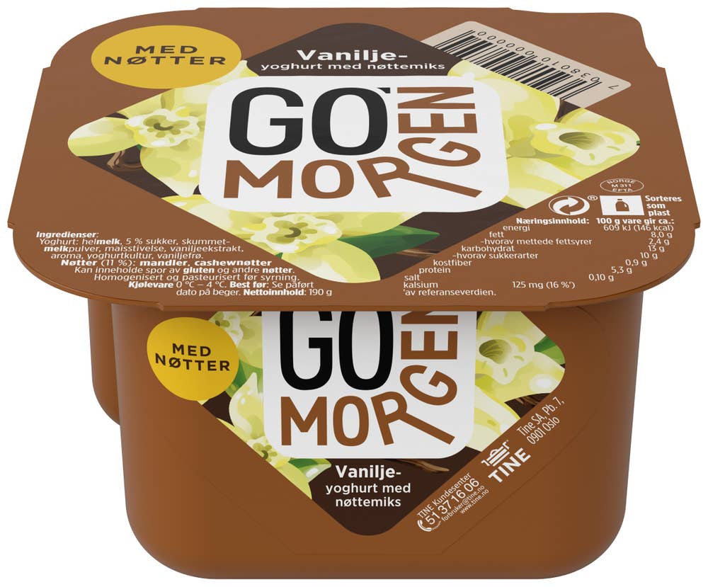 TINE Go'morgen vaniljeyoghurt Med nøttemiks