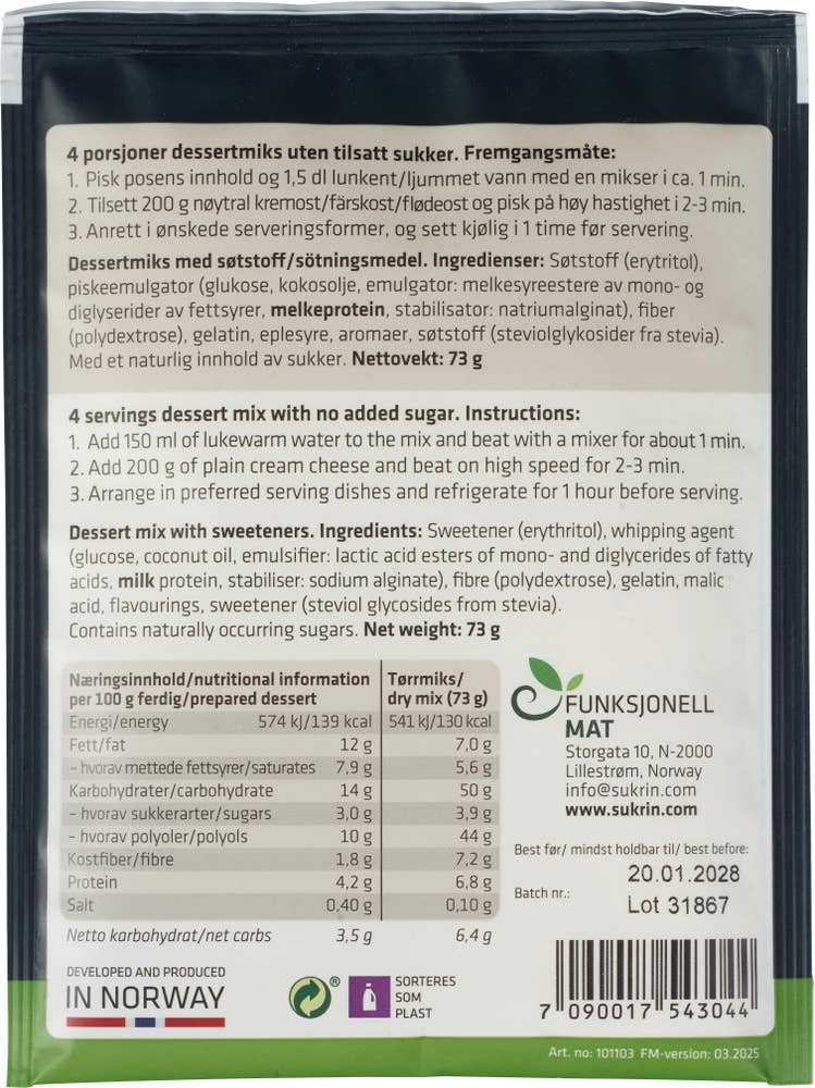 SUKRIN Dessertmix uten tilsatt sukker