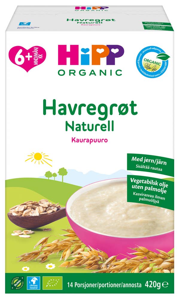 Hipp Fullkornsgrøt Naturell Fra 8 mnd, Økologisk, 14 porsjoner