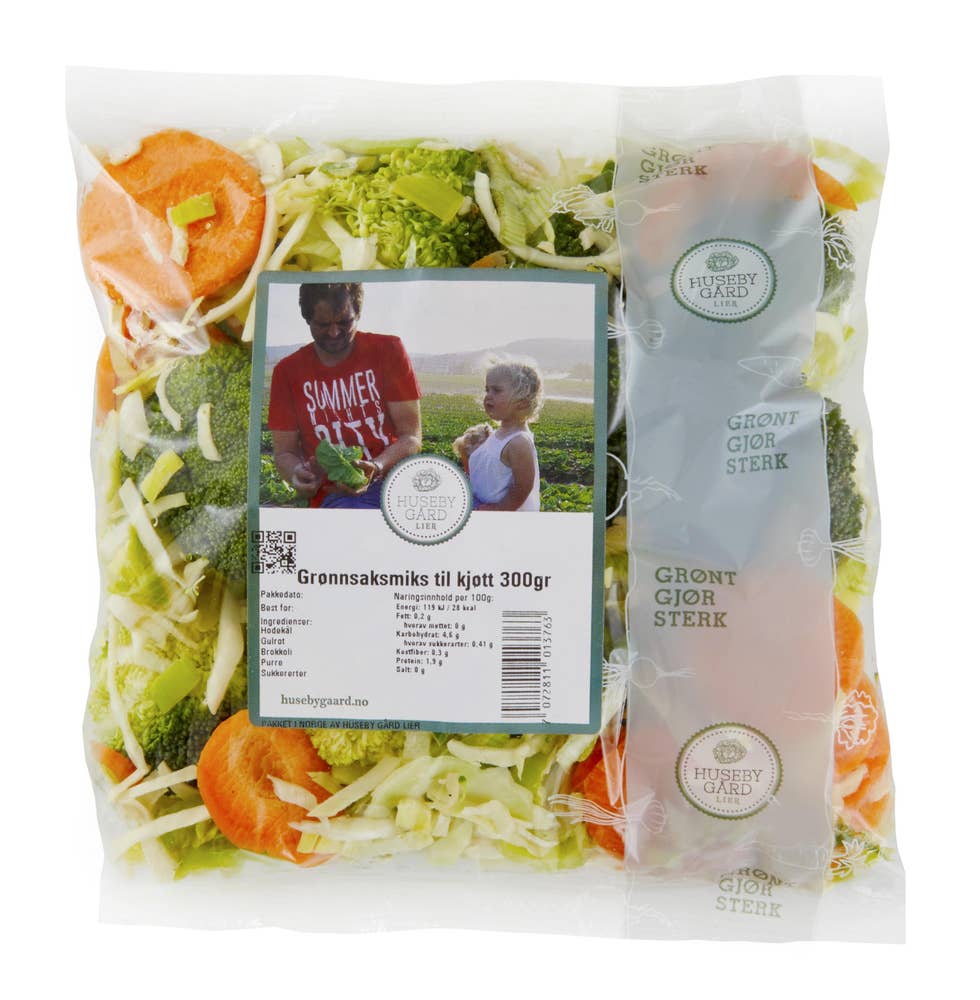 Huseby Gaard KUTTA familiemiks Hodekål, gulrot, brokkoli, purre og sukkererter