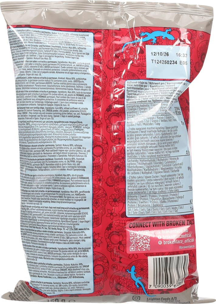 Broken Taco Tortilla chips Sriracha & cheese