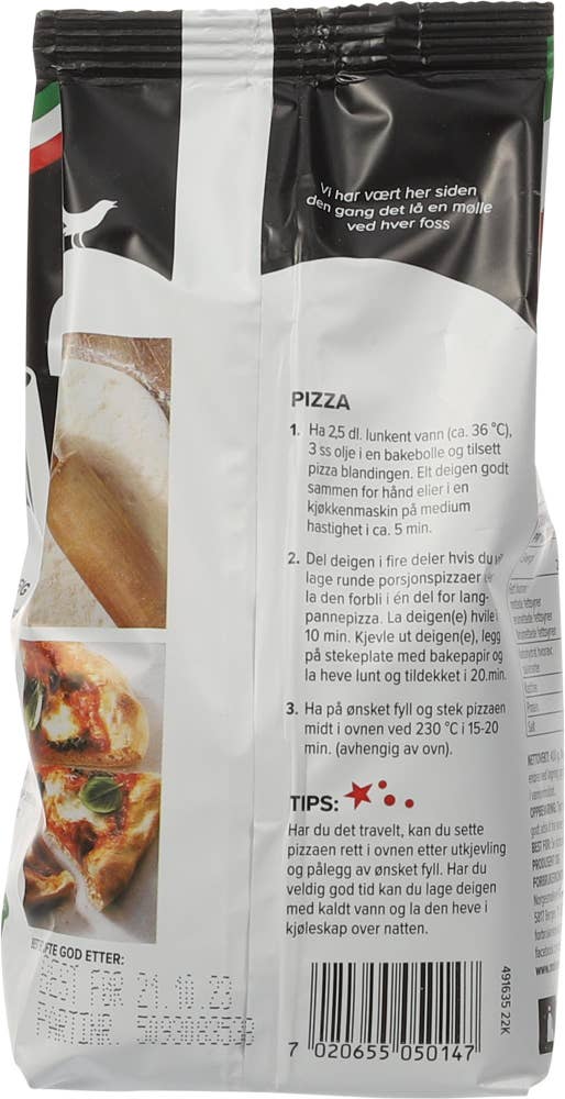 Norgesmøllene Pizzabunn italiensk Tipo 0 og surdeig