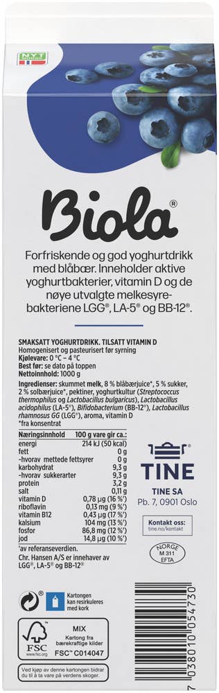 TINE Biola® yoghurtdrikk blåbær