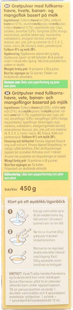 Nestlé Min Havregrøt mango og banan fra 8 mnd