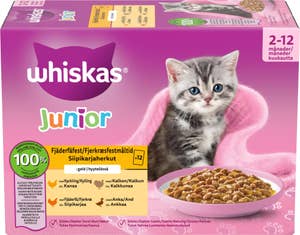 Whiskas Våtfôr til kattunge med fjærkre 2 - 12 mnd, 12 x 85g