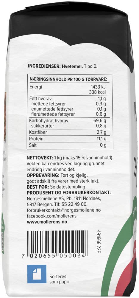 Norgesmøllene Pizzamel Tipo-0