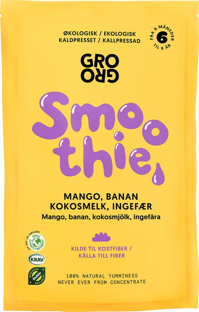 Grogro Smoothie med mango og banan Fra 6 mnd, Økologisk