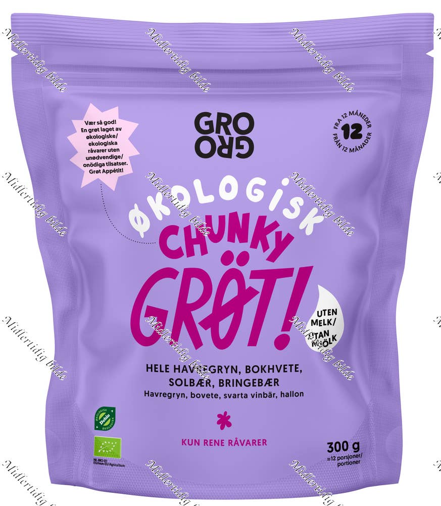 Grogro Pulvergrøt Chunky med solbær og bringebær Fra 12 mnd