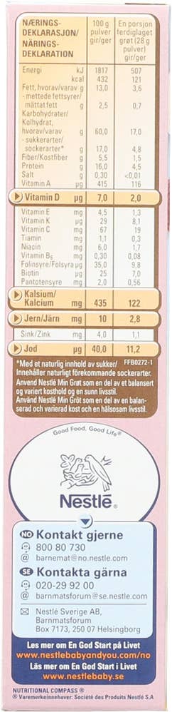 Nestlé Min Fullkornsgrøt bringebær og banan fra 6 mnd