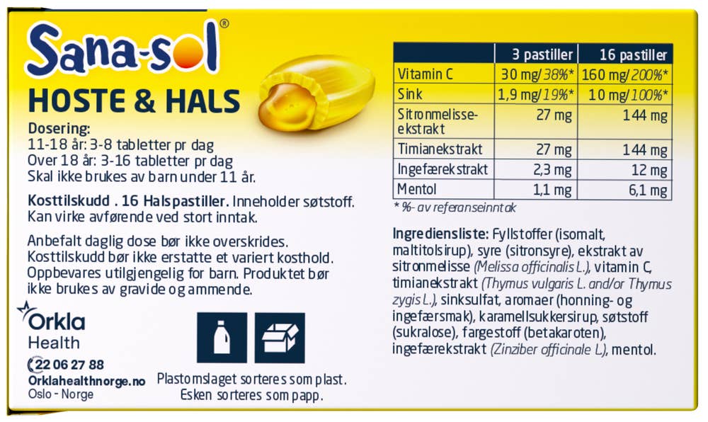 Sana-Sol Hoste og hals honning & ingefær