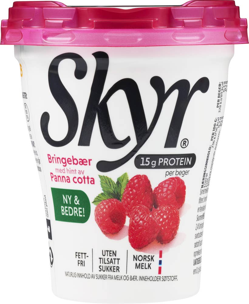 Q Skyr bringebær og pannacotta
