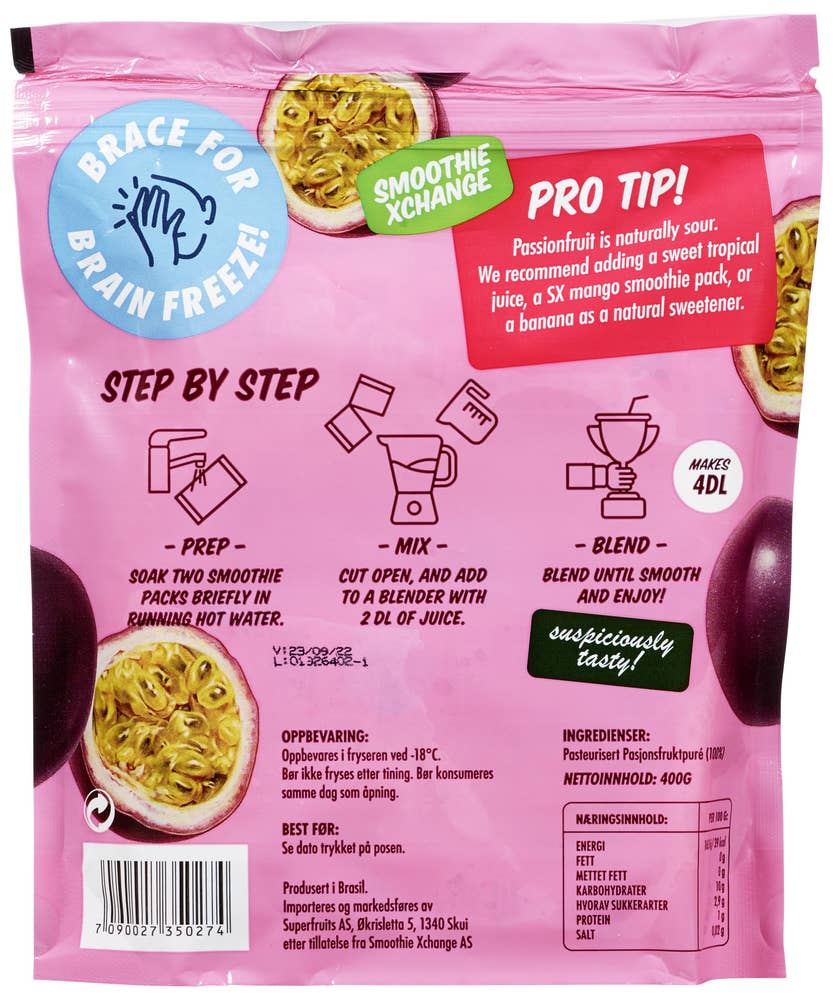 Smoothie Xchange 100% Passion fruit Smoothie pack