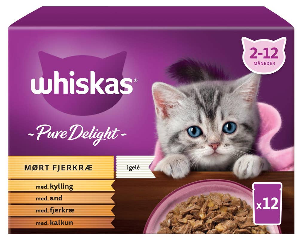Whiskas Pure Delight med mørkt fjærkre i gelé Til kattunger opptil 12 mnd, 12 stk
