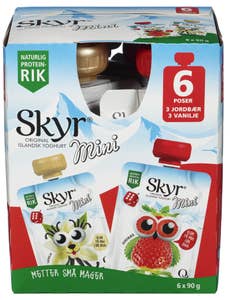 Q Skyr mini jordbær og vanilje Porsjonspose, 6 stk
