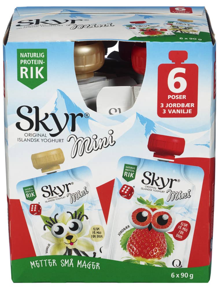 Skyr mini jordbær og vanilje Porsjonspose, 6 stk, 540 g