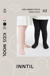 Inntil Ullstrømpebukse til barn Lysrosa og mørkegrå, str 98-104