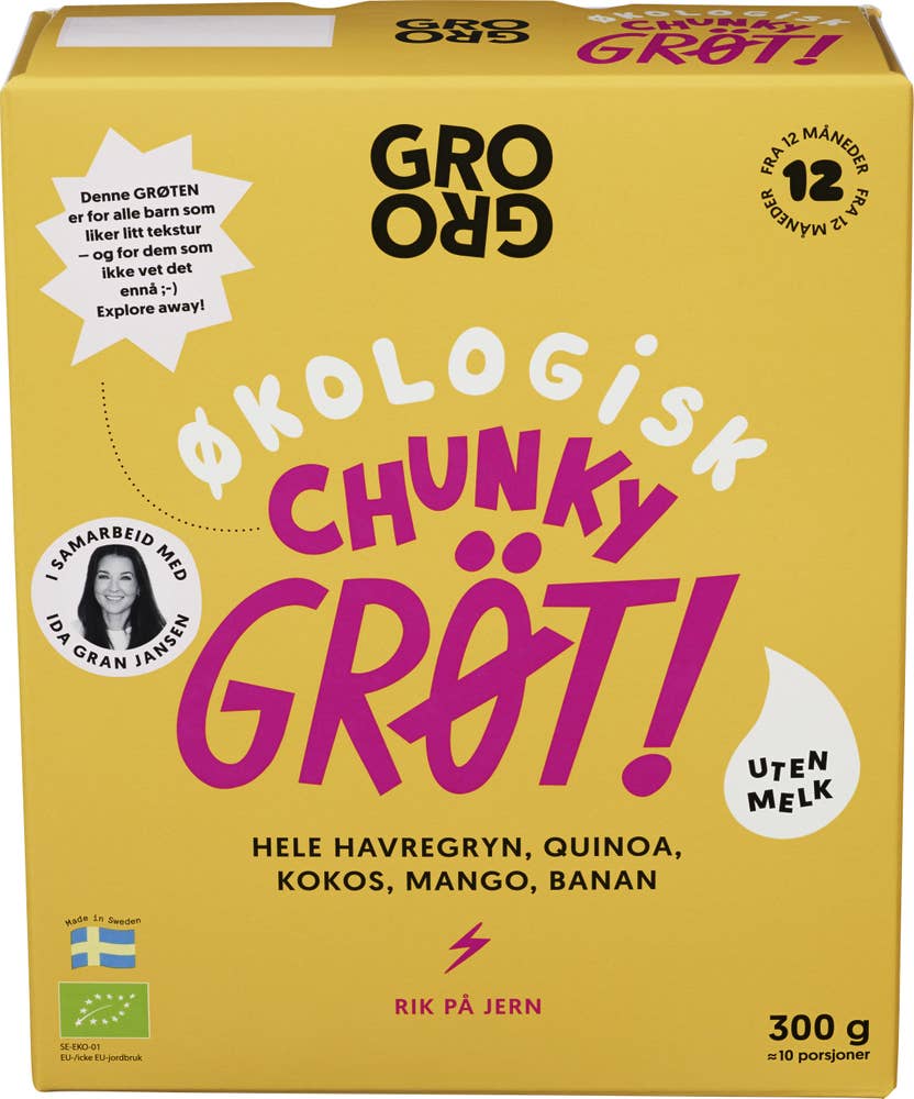 Grogro Pulvergrøt Chunky med havre, mango, kokos og banan