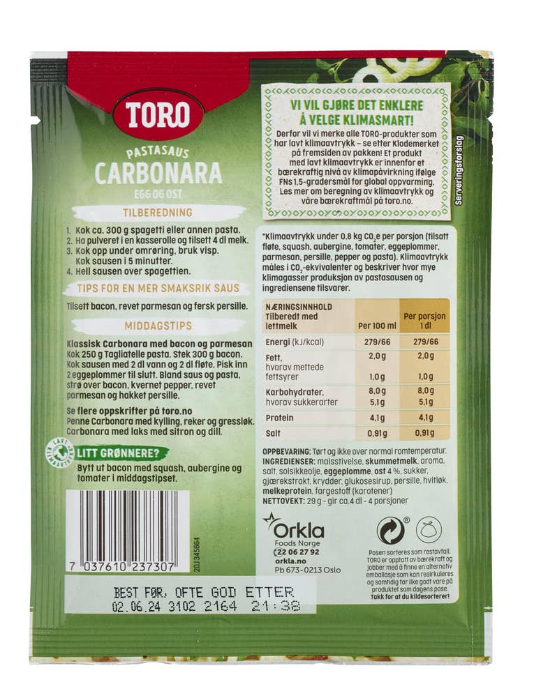 Toro Carbonara pastasaus