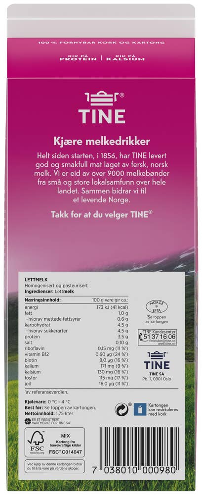 Tine Lettmelk 1% fett