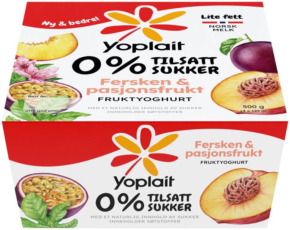 Yoplait Double 00% Fersken&Pasjon, 4x125g
