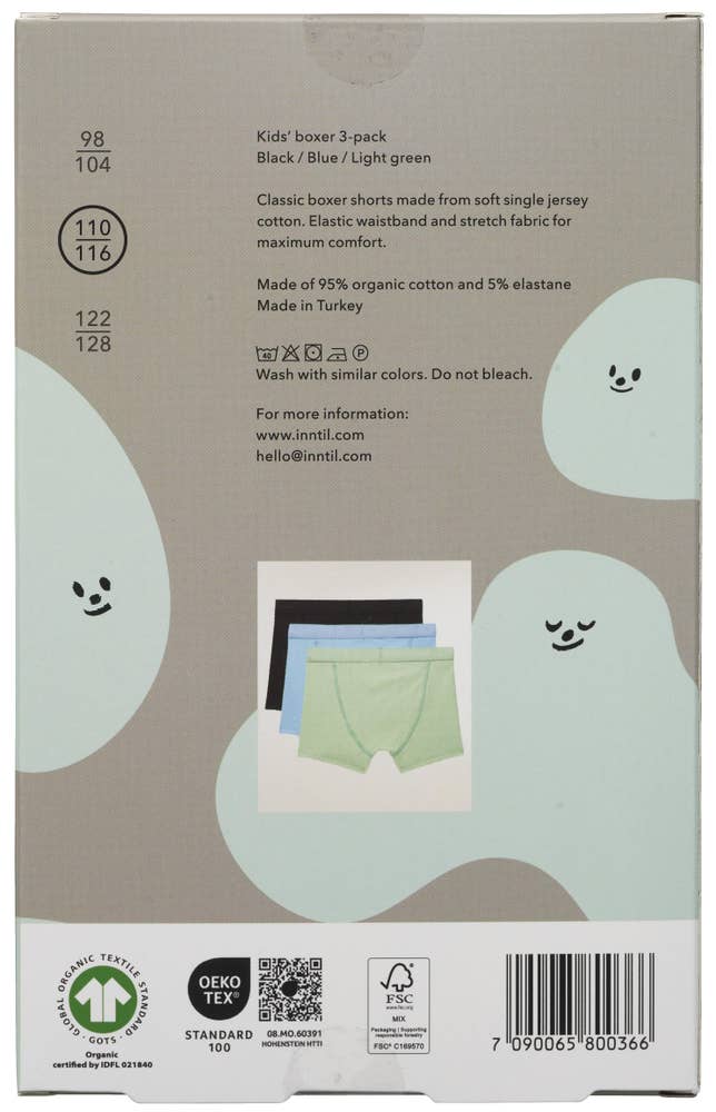 Inntil Bokser Tre farger, barn, str. 110-116