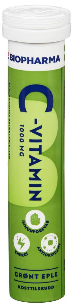 Biopharma C-vitamin 1000 mg, Brusetabletter med eplesmak