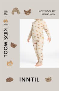 Inntil Ullsett til barn i 100% merinoull Med dyreprint, str 110-116