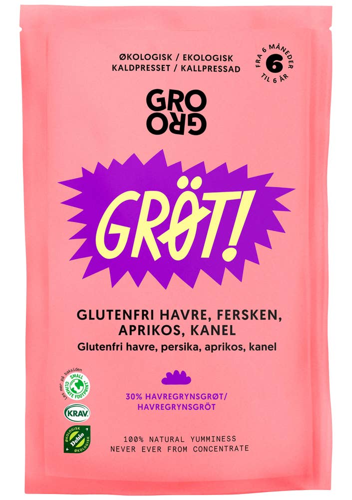 Grogro Grøt med Fersken og Aprikos Fra 6 mnd., økologisk