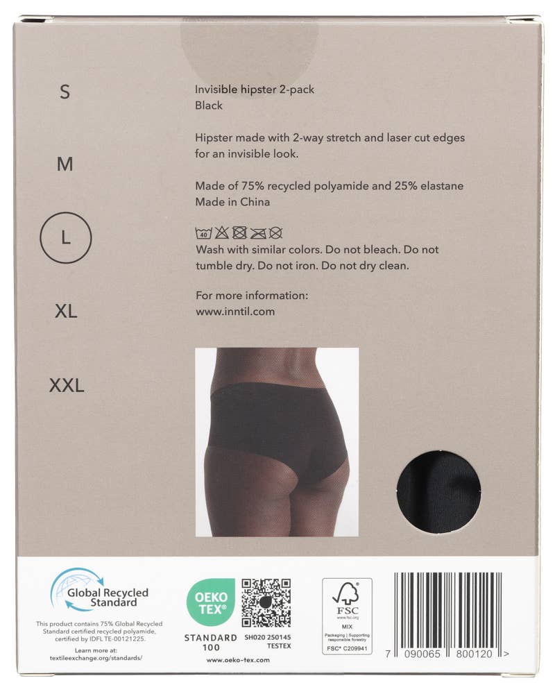 Inntil Sømløs Hipster Sort, str. L