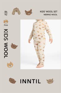 Inntil Ullsett til barn i 100% merinoull Med dyreprint, str 86-92