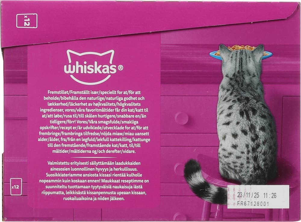 Whiskas Fish Selection Våtfôr med laks, tunfisk, torsk og hvitfisk i gelé Til seniorkatter fra 7 år, 12 x 85g