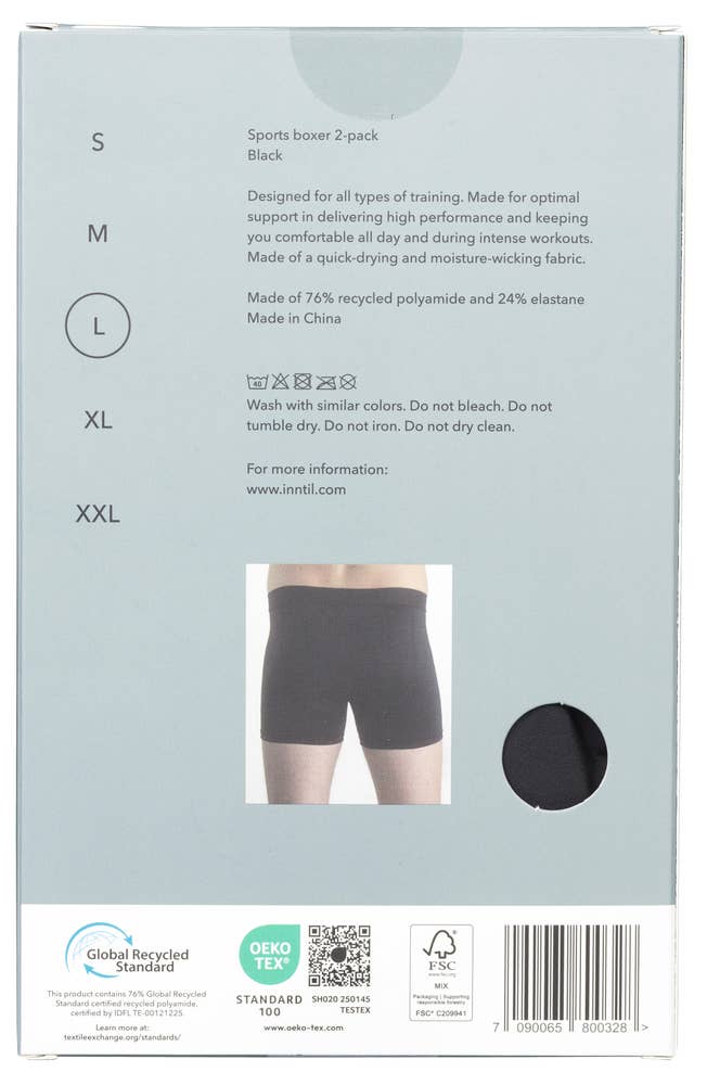 Inntil Sportsbokser Sort, str. L