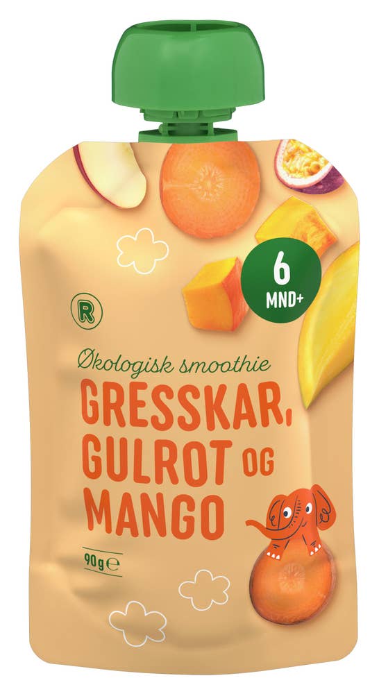 R Økologisk smoothie med gresskar, gulrot og mango