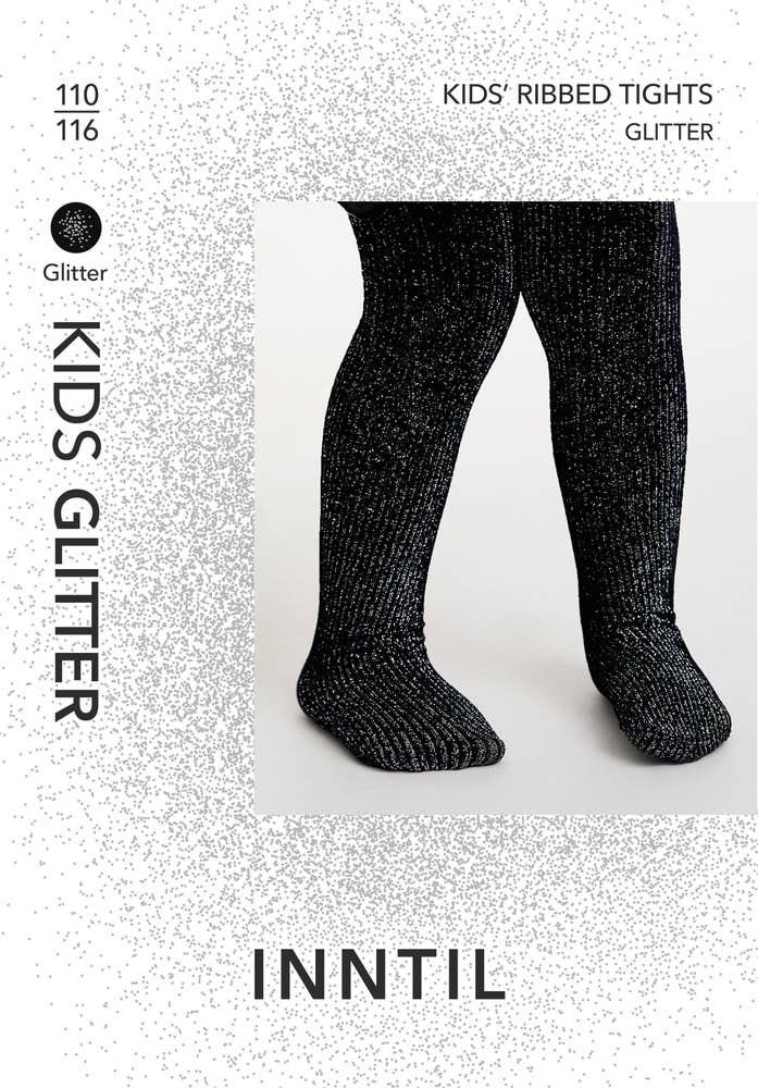 Inntil Sorte glittertights til barn str 110-116